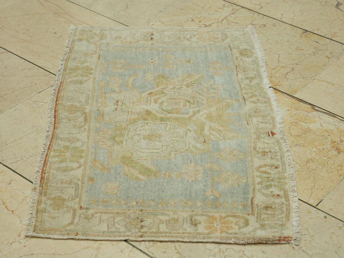 Wall Or Table Decor Small Size Antique Handmade Rug: 1.6x2.7 Feet.