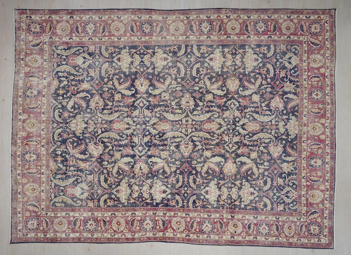 Oversize Navy Blue Oushak Rug: 9,6"x13,3" Feet, Vintage Floral Turkish Carpet Rugs.