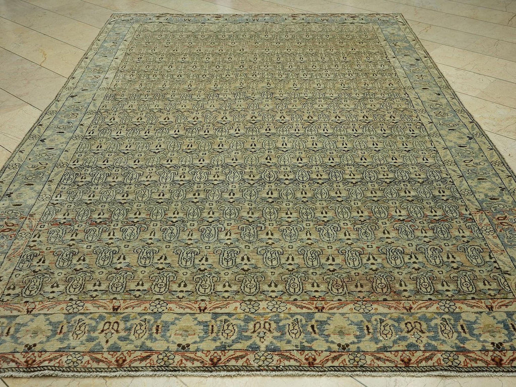 7x10 Antique Area Rug:Geometric Pattern Sky Blue & Chickpeas Colors Turkish Rugs