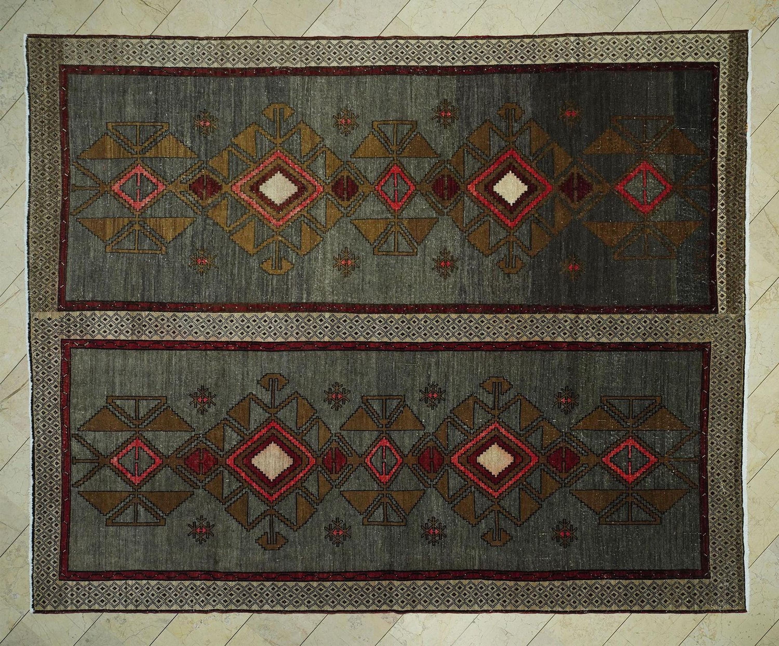 10x14 Handmade Gray Kars Rug: Vintage Wool Turkish Carpet Rugs.