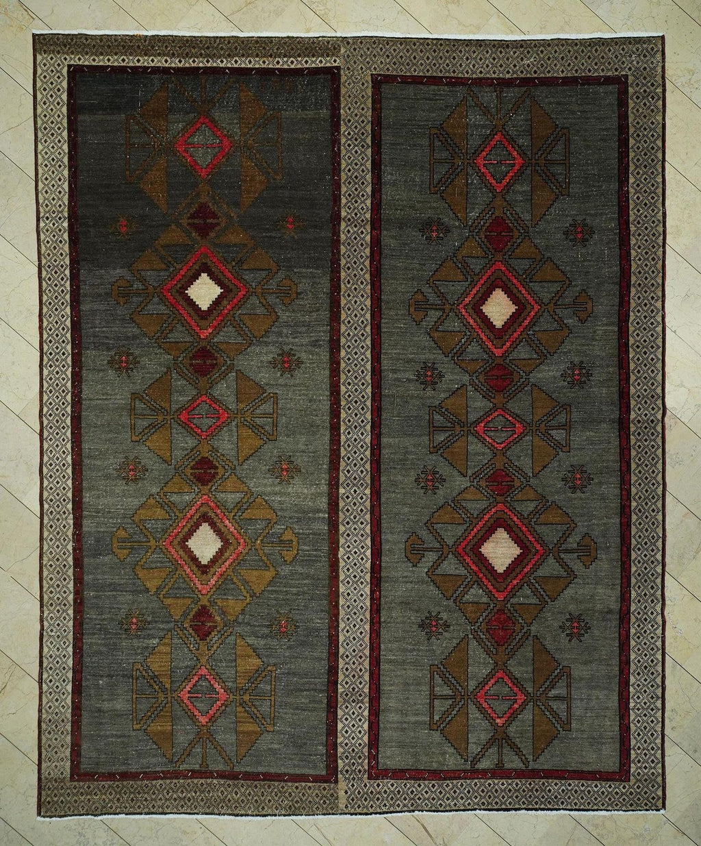 10x14 Handmade Gray Kars Rug: Vintage Wool Turkish Carpet Rugs.