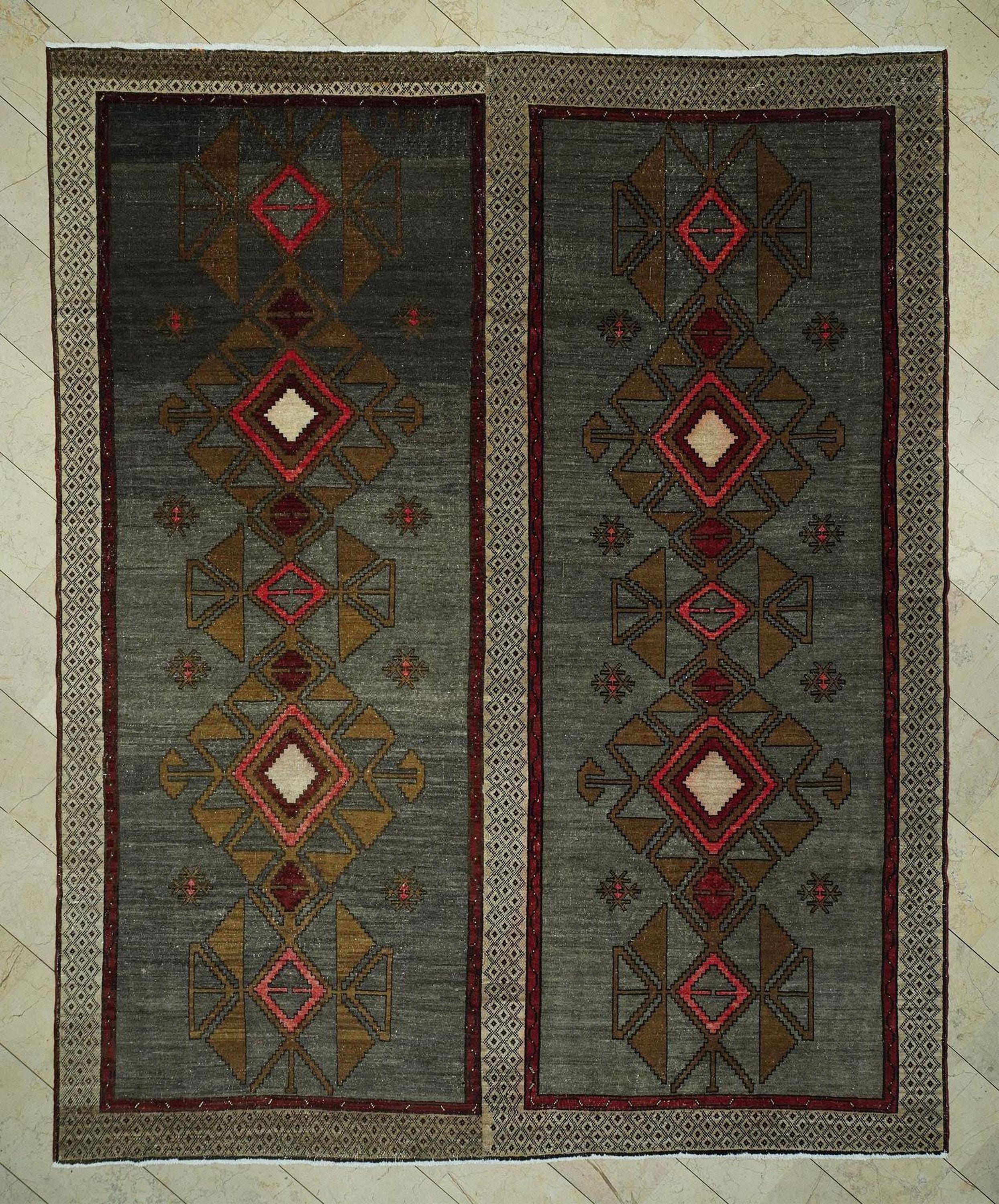 10x14 Handmade Gray Kars Rug: Vintage Wool Turkish Carpet Rugs.