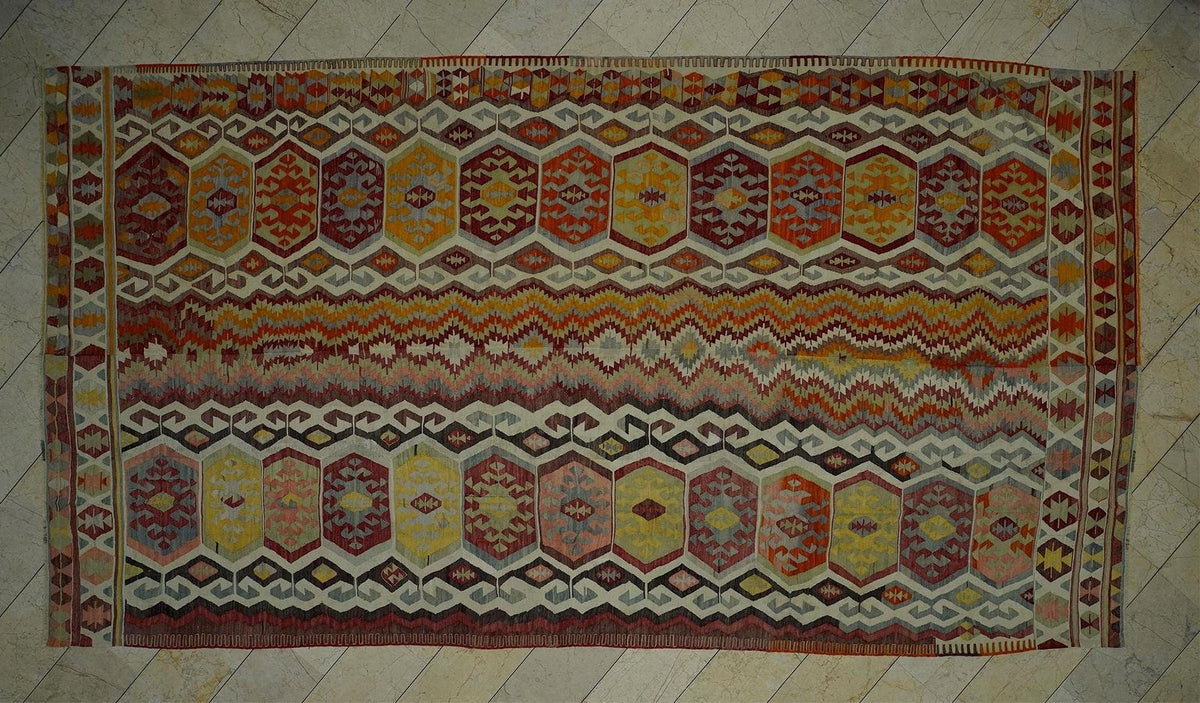 Antique Turkish Kilim Rug,8x15 Nineteen Century Design Flat Woven Rugs.