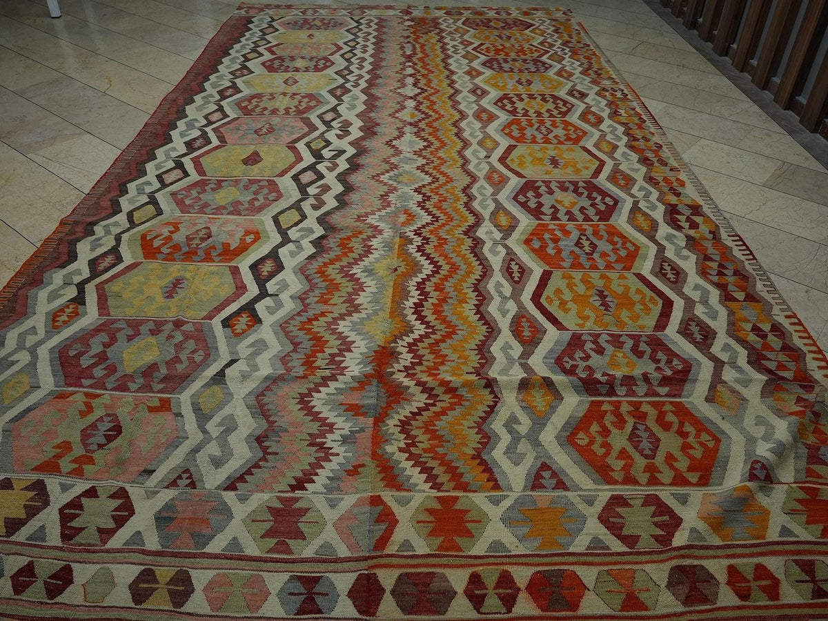 Antique Turkish Kilim Rug,8x15 Nineteen Century Design Flat Woven Rugs.