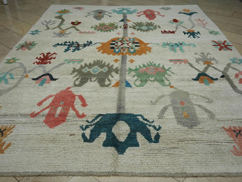 Primitive Oushak Design Hemp Area Rug: Beauty Colors Turkish Rugs, 8.5x11.3 ft