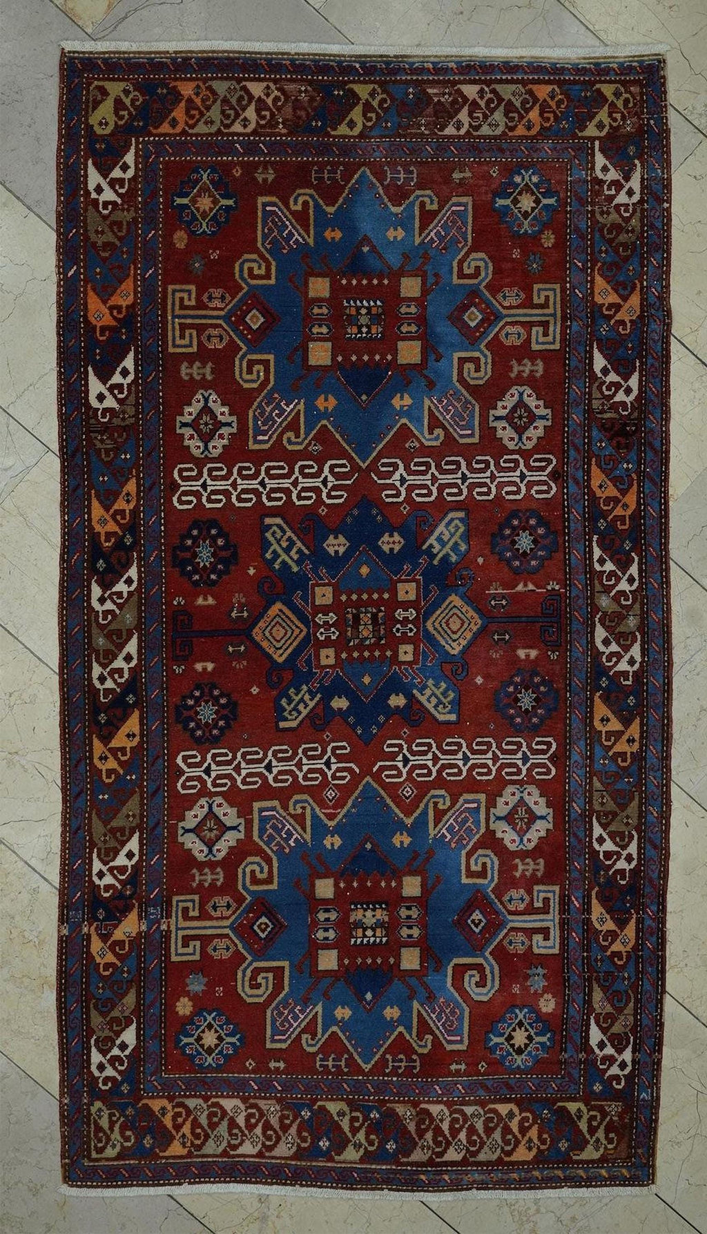 Antique Turquman Carpet Rug: 4x7 Colorful Turkmenistan Derbent Rugs.
