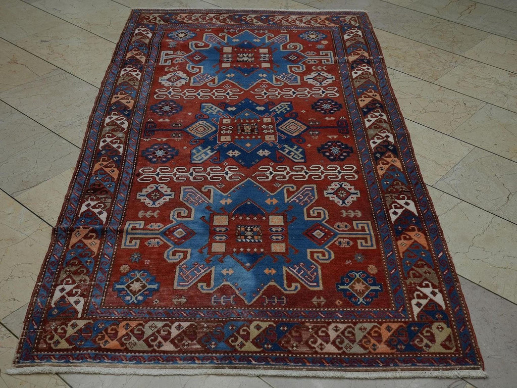 Antique Turquman Carpet Rug: 4x7 Colorful Turkmenistan Derbent Rugs.