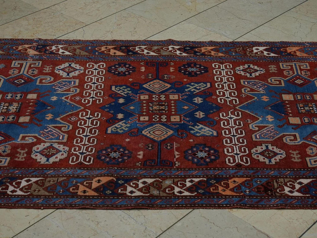 Antique Turquman Carpet Rug: 4x7 Colorful Turkmenistan Derbent Rugs.