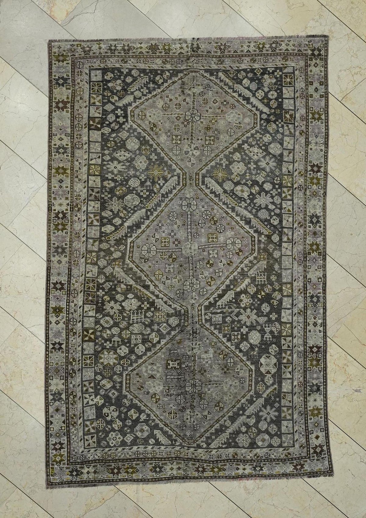 Kurdish Siraz Carpet Rug,4.5x7 Double Knot Woven Blue Pastel Purple Beige Rugs.