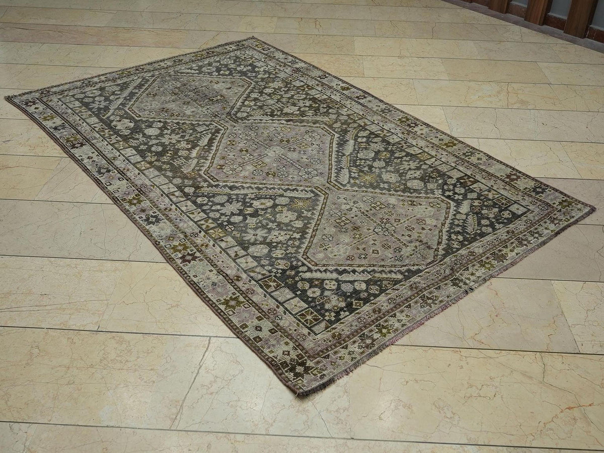 Kurdish Siraz Carpet Rug,4.5x7 Double Knot Woven Blue Pastel Purple Beige Rugs.