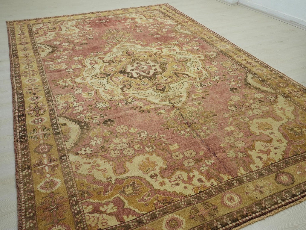 Primitive Design Antique Carpet Rug,Wool Vintage Rugs, 7.1x11.1 Feet 217x340 Cm,