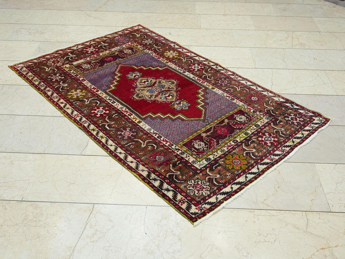 1940s Antique Cappadocia Handmade Carpet Rug: Old Turkish Wool Rugs.