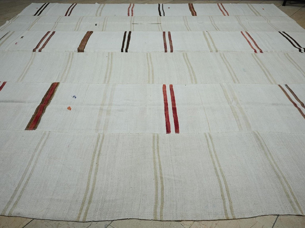 12x14 Scandinavian Style Broken Striped Hemp Kilim Rug: Oversized Turkish Flat-Woven Rugs.