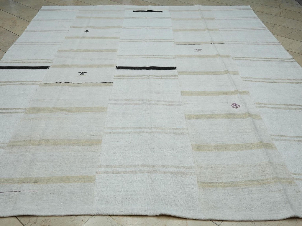9x11 Handmade Broken Stripe Patchwork Hemp Kilim Rug: Home Living Floor Decor Neutral Rugs.