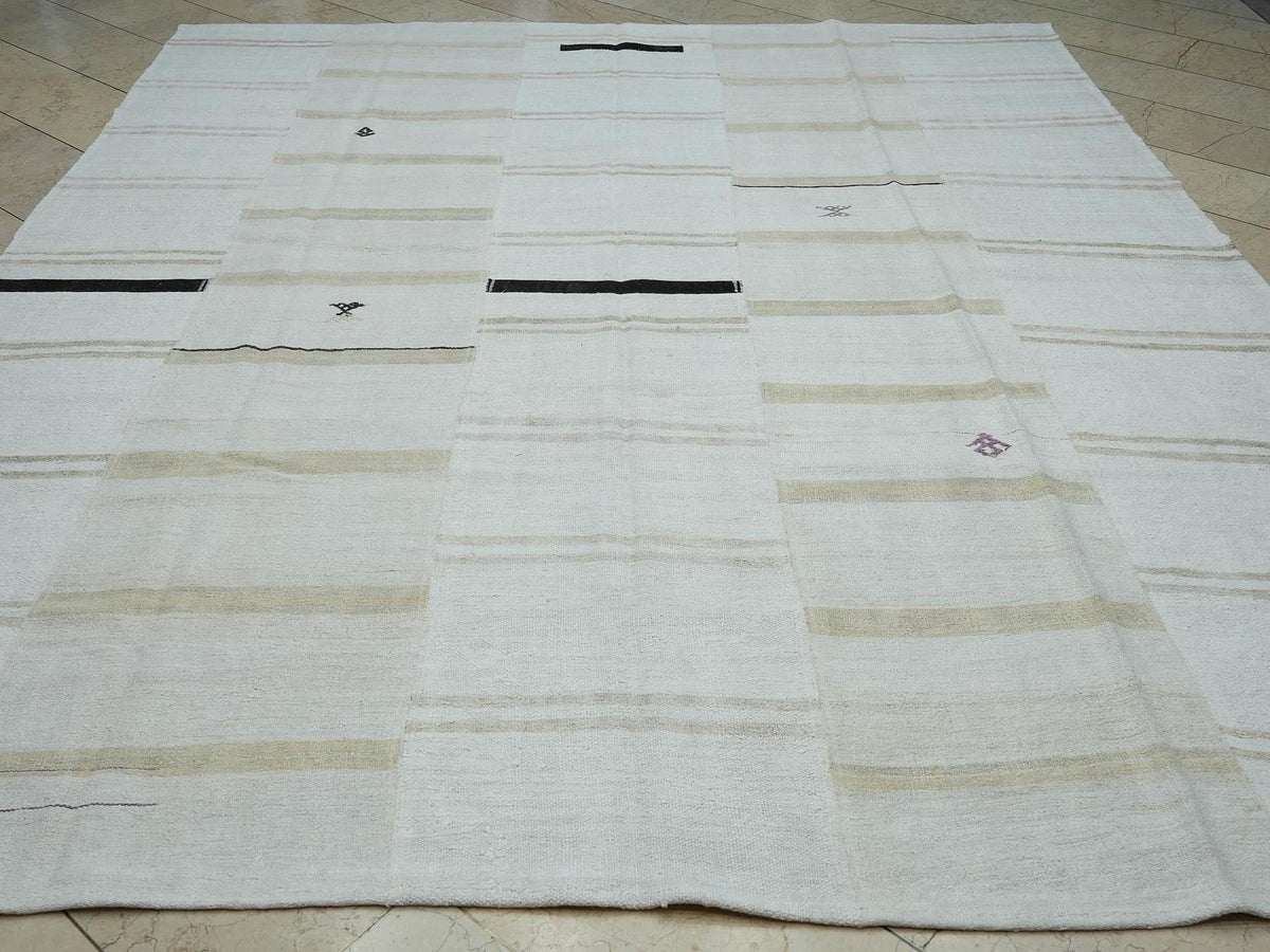 9x11 Handmade Broken Stripe Patchwork Hemp Kilim Rug: Home Living Floor Decor Neutral Rugs.