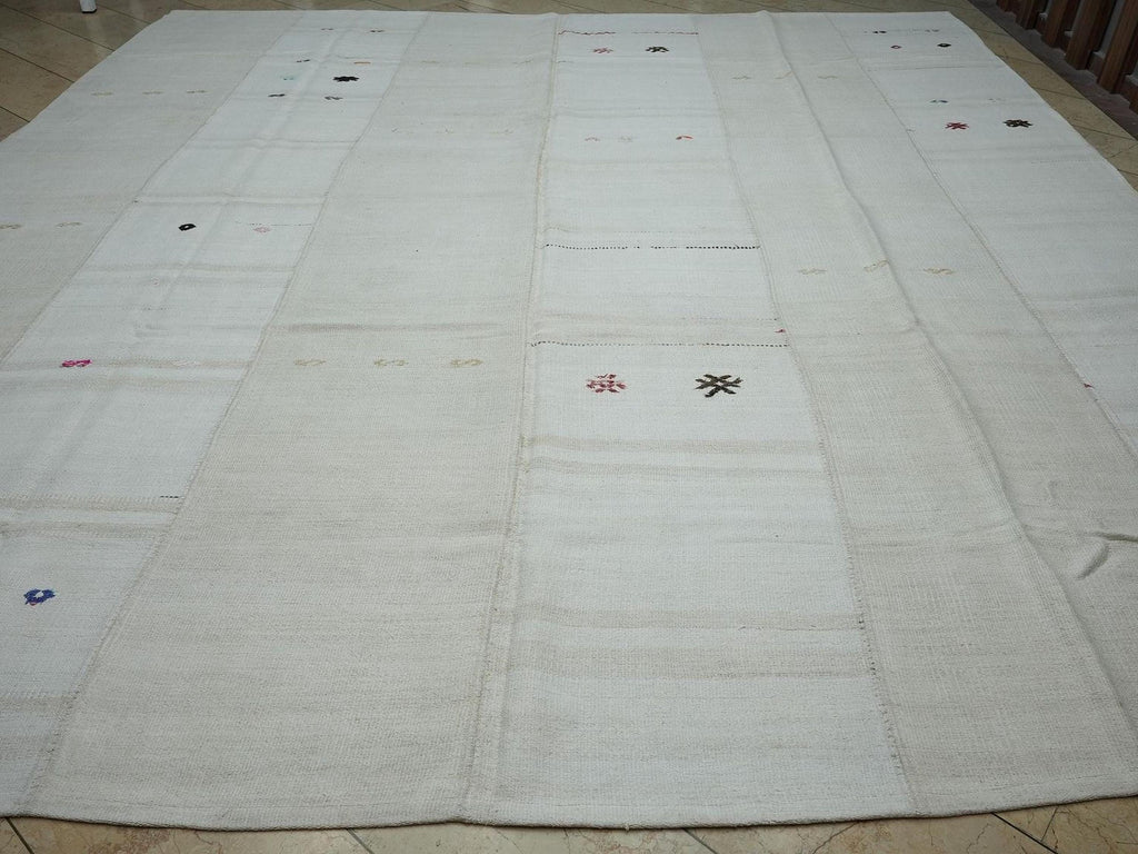 12x13 Oversized Flat-weave Turkish Hemp Kilim Rug: Scandinavian Style Striped Pattern Rugs.