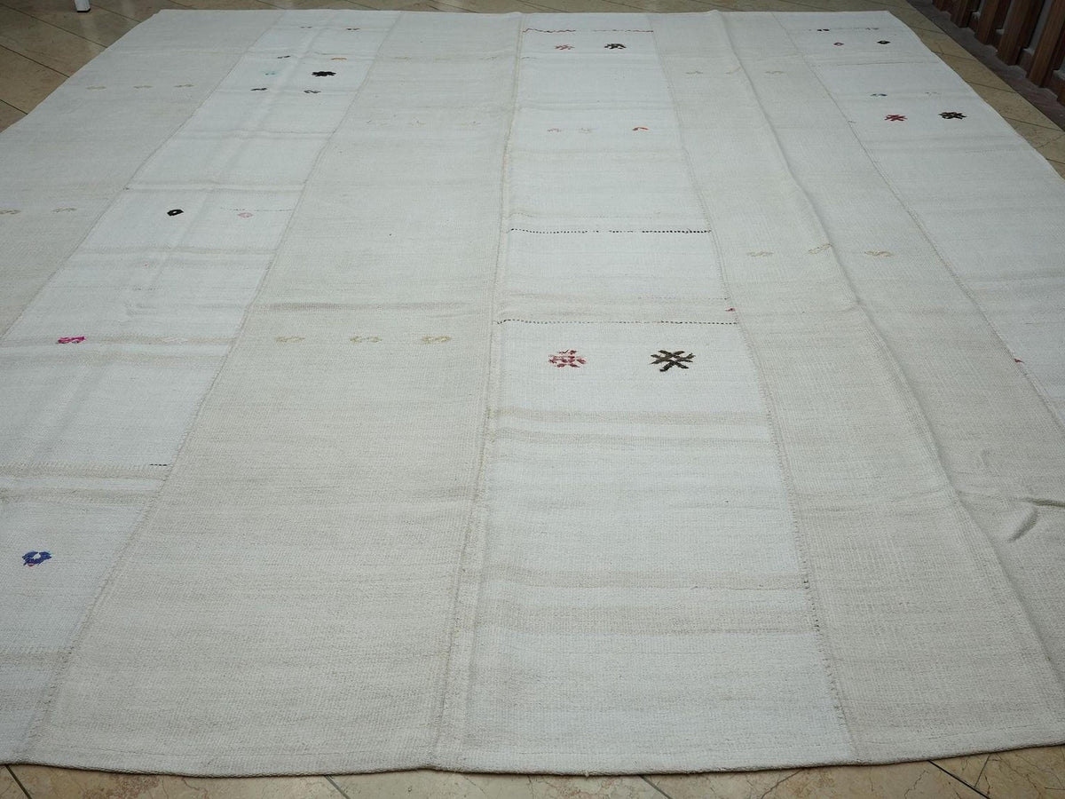12x13 Oversized Flat-weave Turkish Hemp Kilim Rug: Scandinavian Style Striped Pattern Rugs.