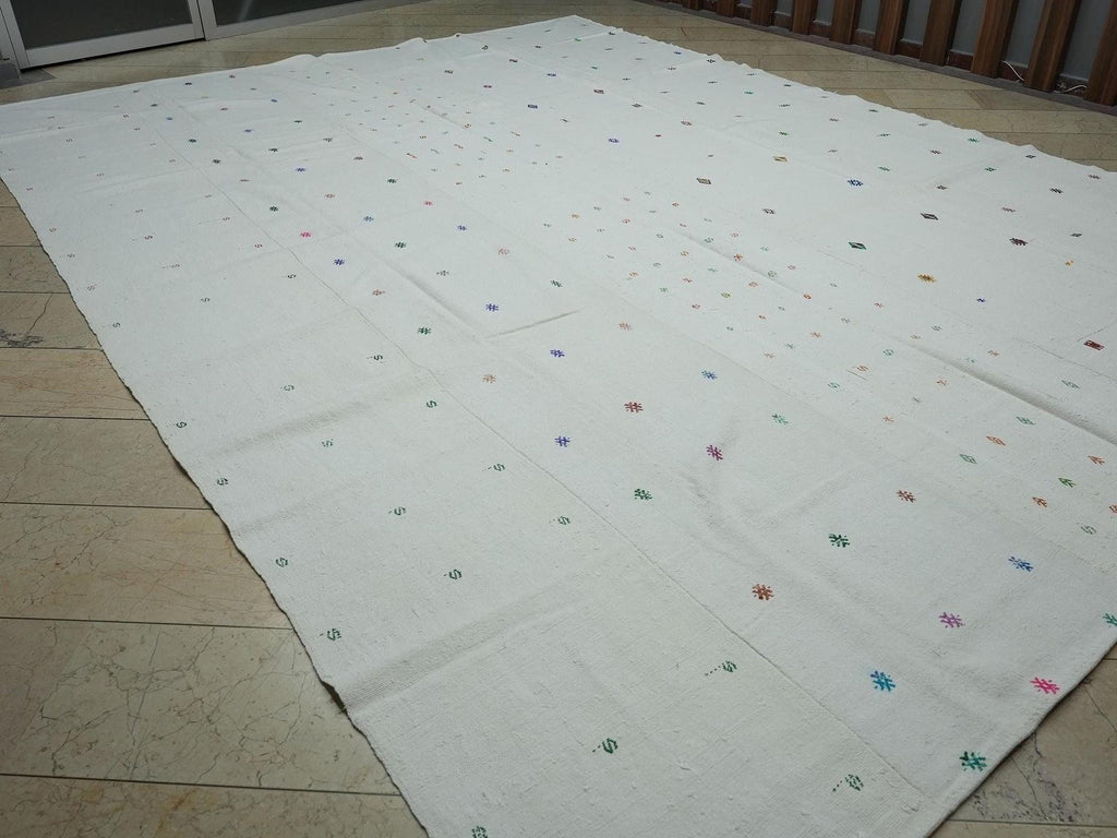 11x15 Oversized Pure Cotton Kilim Rug: Scandinavian Style Home Living Floor Decor Rugs.