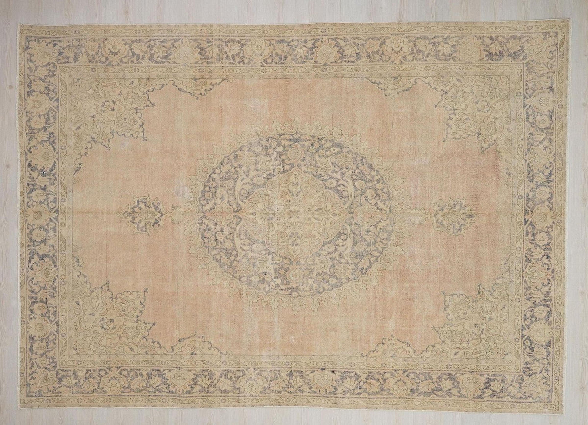 Vintage Oushak Rug: 8x11 Turkish Wool Carpet, Geometric Design Rugs.
