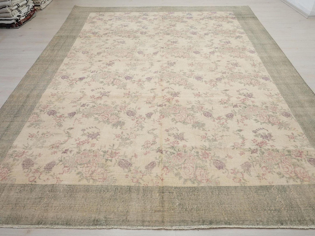 8x11 Floral Vintage Wool Oushak Rug: Large Size Home Living Floor Decor Handmade Turkish Rugs.