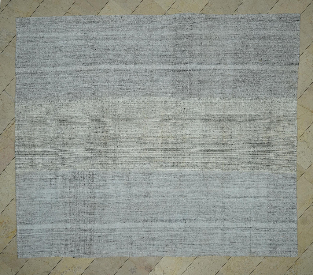 Large Gray Kilim Rug: Handwoven Cotton & Goat Hair, Scandinavian Decor Rugs, 9,5x11,2 Feet.
