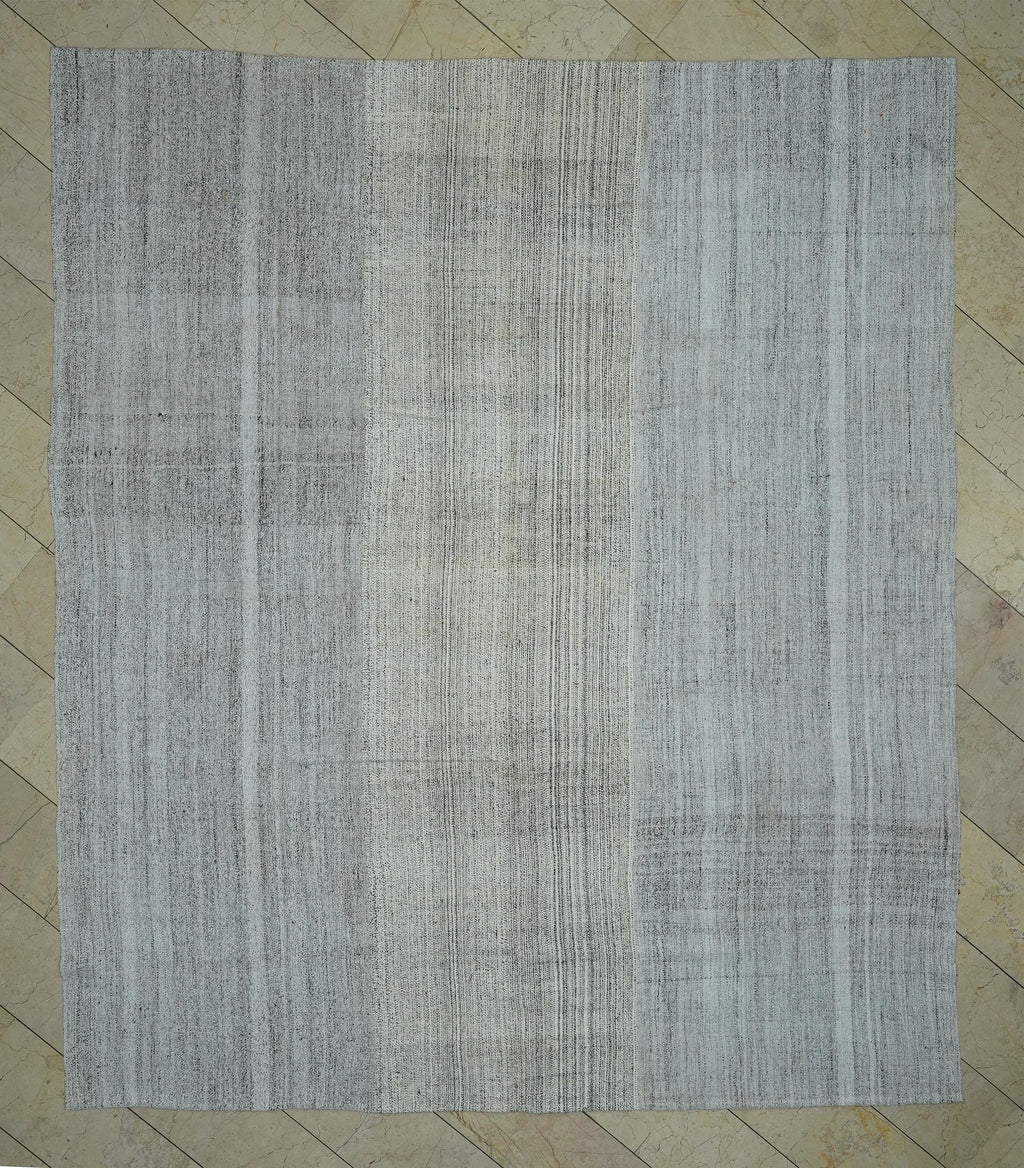 Large Gray Kilim Rug: Handwoven Cotton & Goat Hair, Scandinavian Decor Rugs, 9,5x11,2 Feet.