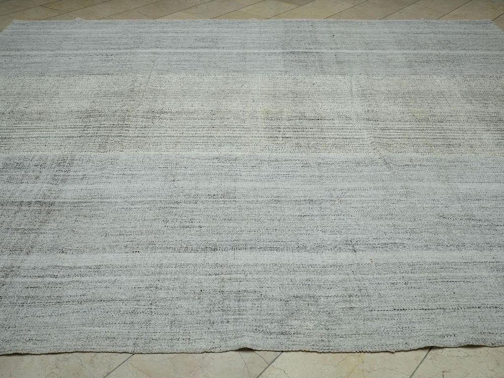 Large Gray Kilim Rug: Handwoven Cotton & Goat Hair, Scandinavian Decor Rugs, 9,5x11,2 Feet.