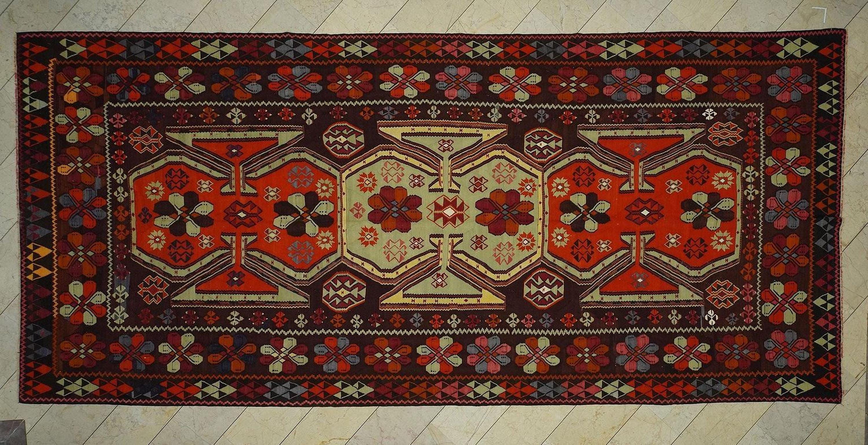 8x17 Old Turkish Kilim Rug: Oversize Unique Antique Wool Rugs,Palace Place  Kilims.