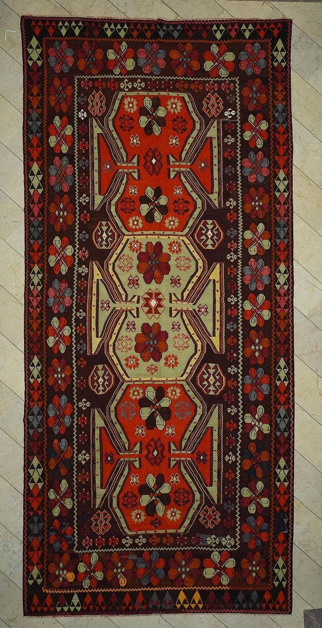8x17 Old Turkish Kilim Rug: Oversize Unique Antique Wool Rugs,Palace Place  Kilims.