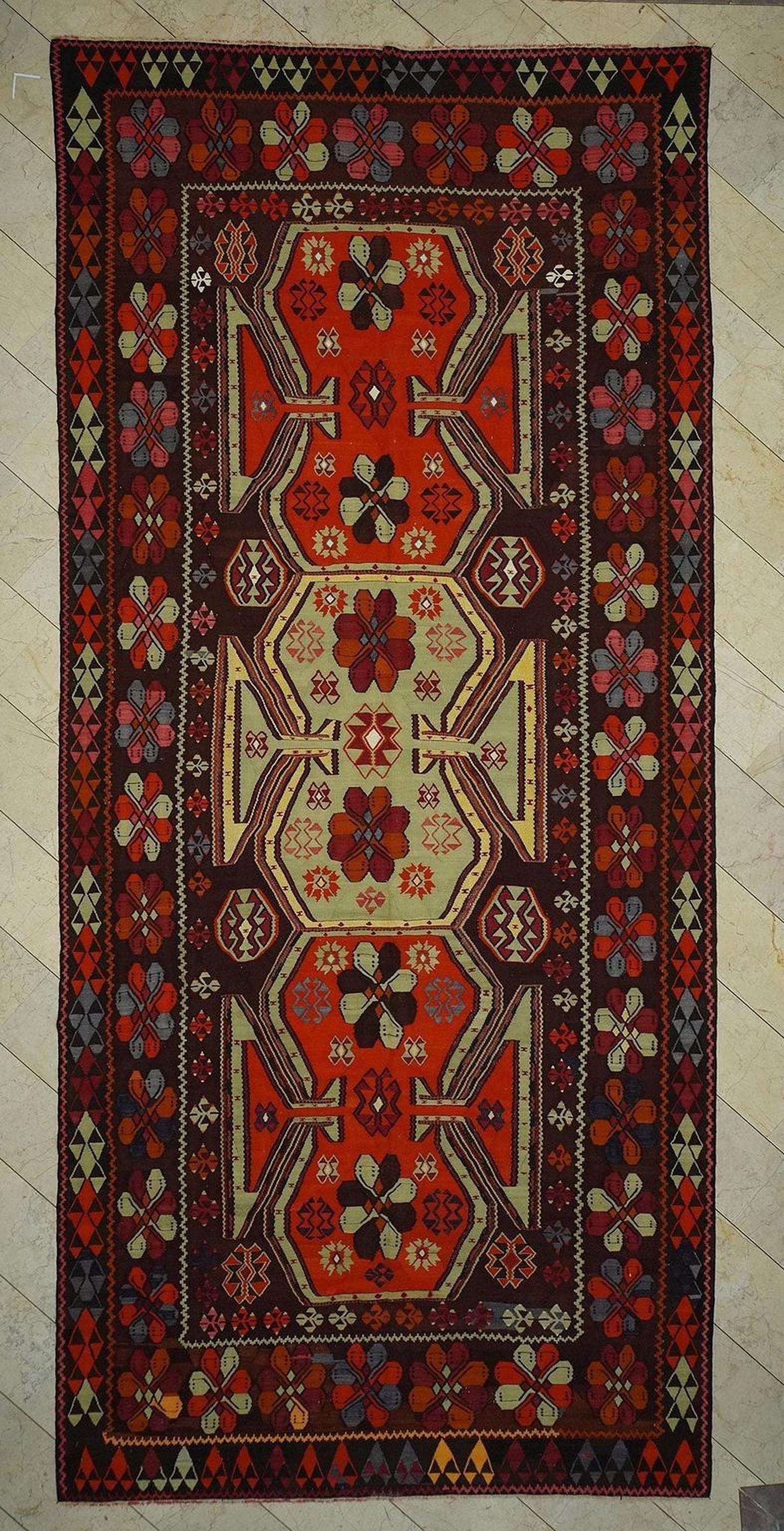 8x17 Old Turkish Kilim Rug: Oversize Unique Antique Wool Rugs,Palace Place  Kilims.