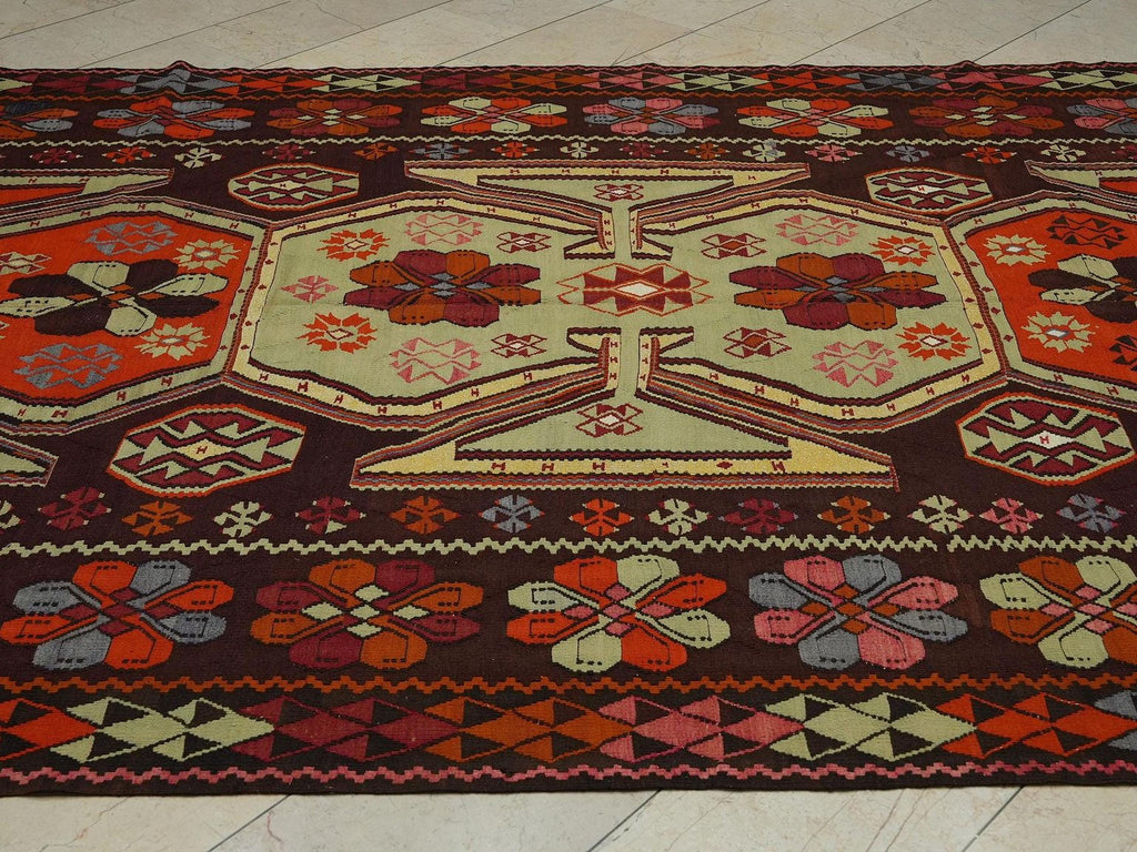8x17 Old Turkish Kilim Rug: Oversize Unique Antique Wool Rugs,Palace Place  Kilims.