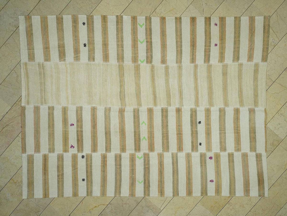 8x11 Spring Decor Oversize Vintage Hemp Kilim Rug: Stripe Design Turkish Rugs.