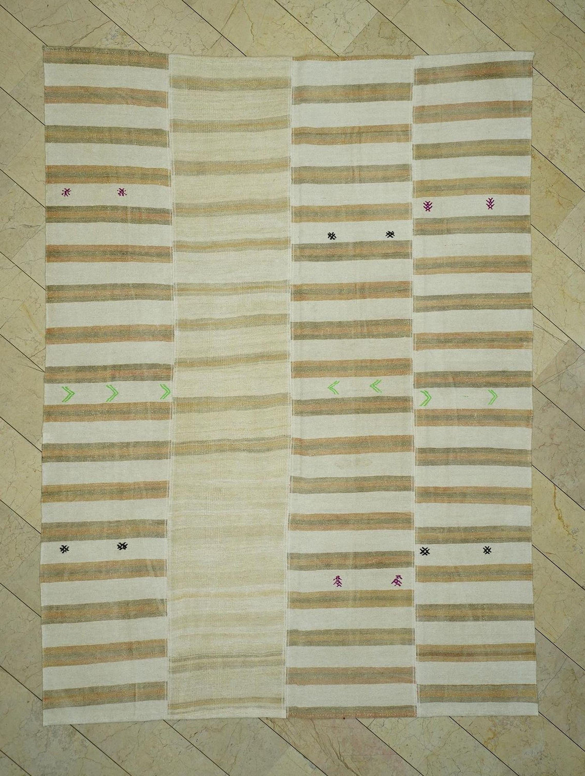 8x11 Spring Decor Oversize Vintage Hemp Kilim Rug: Stripe Design Turkish Rugs.