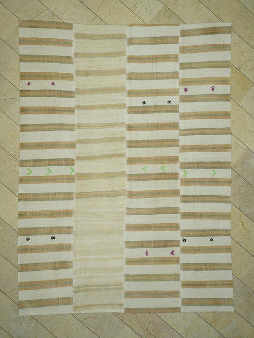 8x11 Spring Decor Oversize Vintage Hemp Kilim Rug: Stripe Design Turkish Rugs.