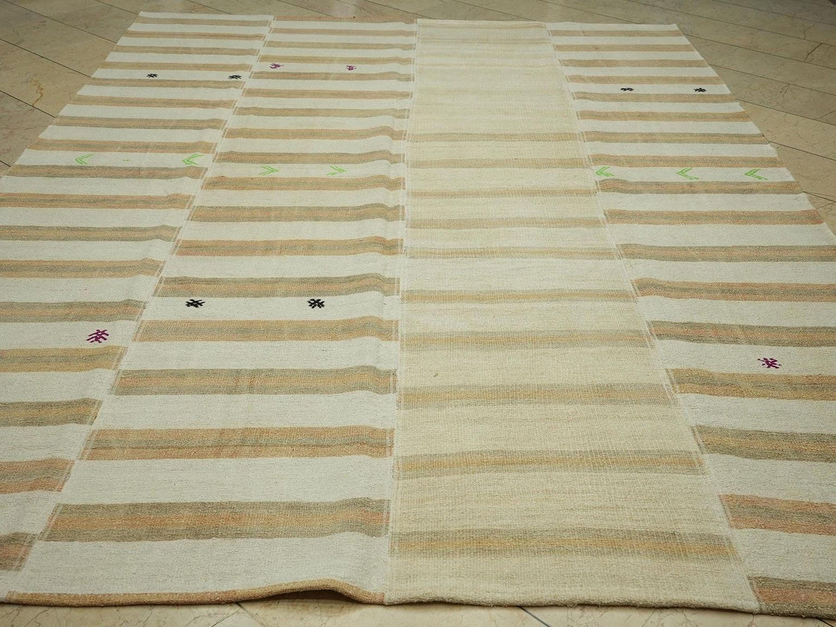 8x11 Spring Decor Oversize Vintage Hemp Kilim Rug: Stripe Design Turkish Rugs.