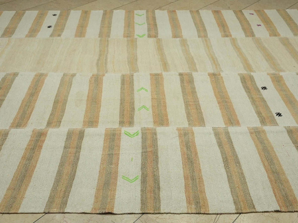 8x11 Spring Decor Oversize Vintage Hemp Kilim Rug: Stripe Design Turkish Rugs.