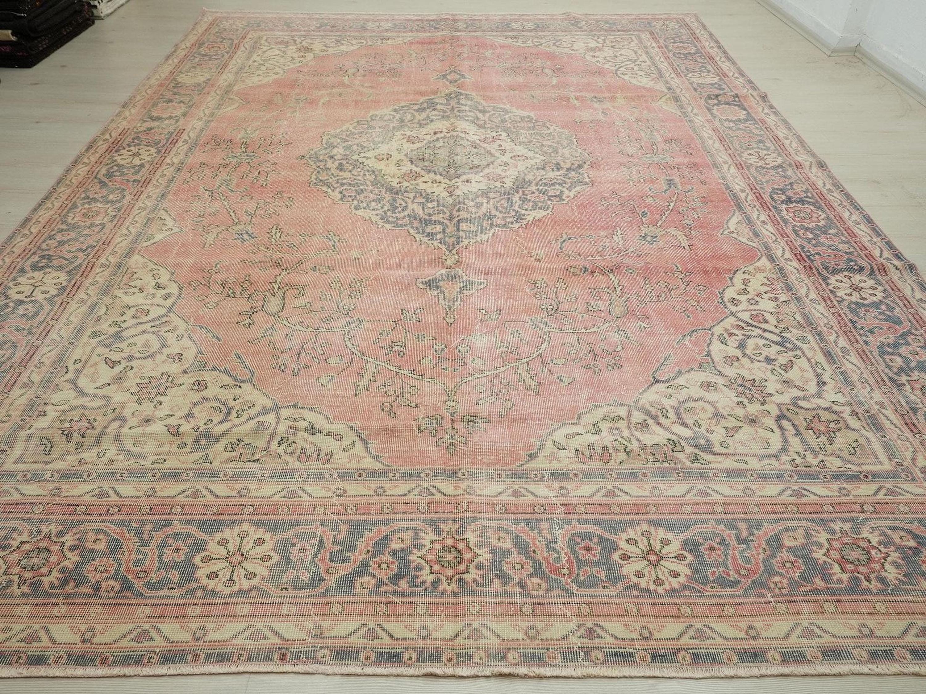 Oversize Handwoven Vintage Oushak Rug: Turkish Wool on Cotton Carpet, 8.5x12 Home Living Rugs.
