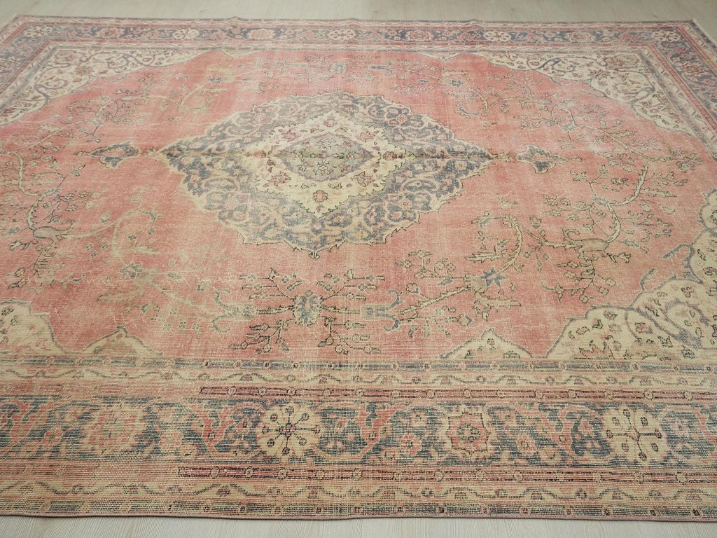 Oversize Handwoven Vintage Oushak Rug: Turkish Wool on Cotton Carpet, 8.5x12 Home Living Rugs.