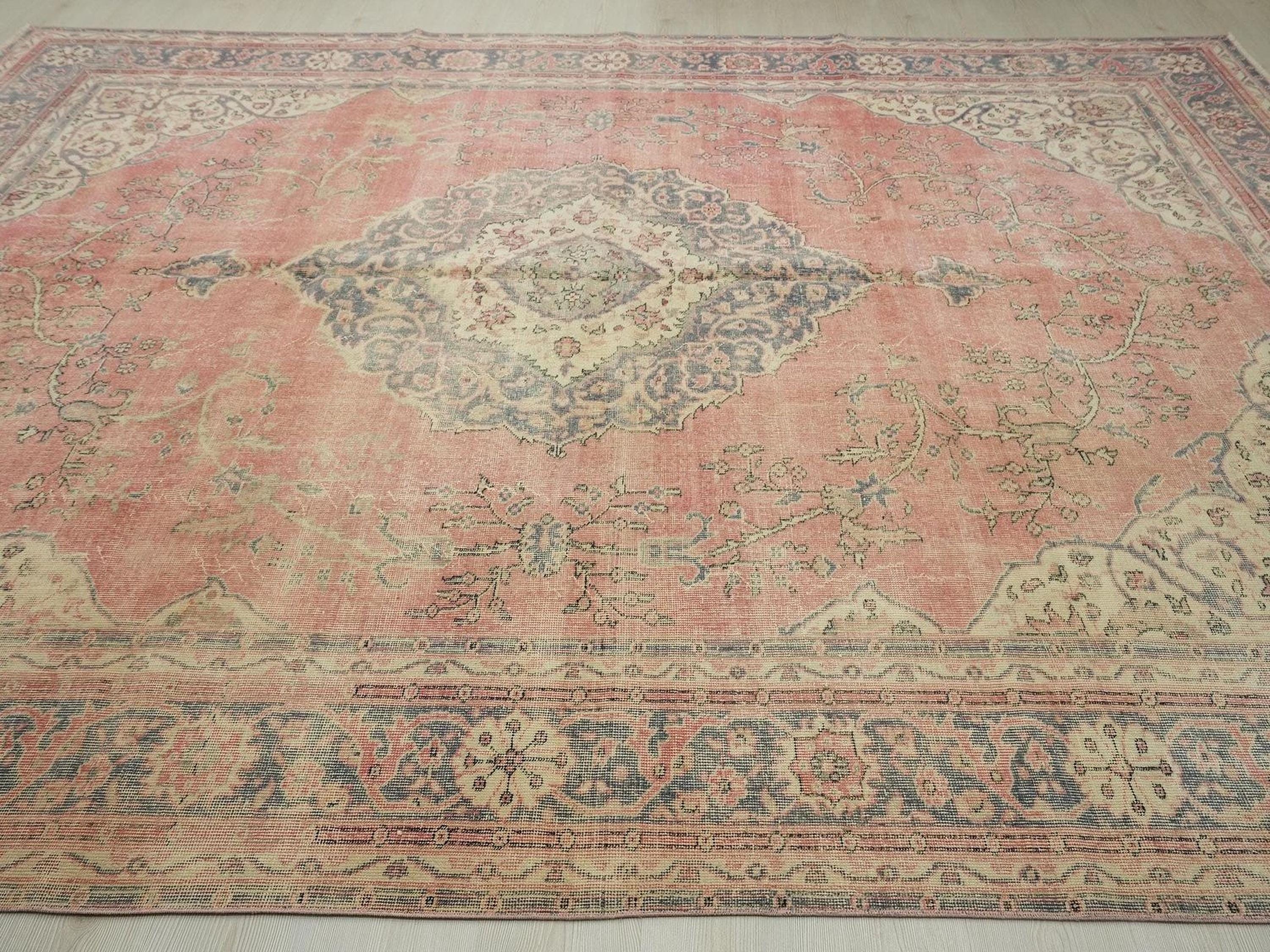 Oversize Handwoven Vintage Oushak Rug: Turkish Wool on Cotton Carpet, 8.5x12 Home Living Rugs.