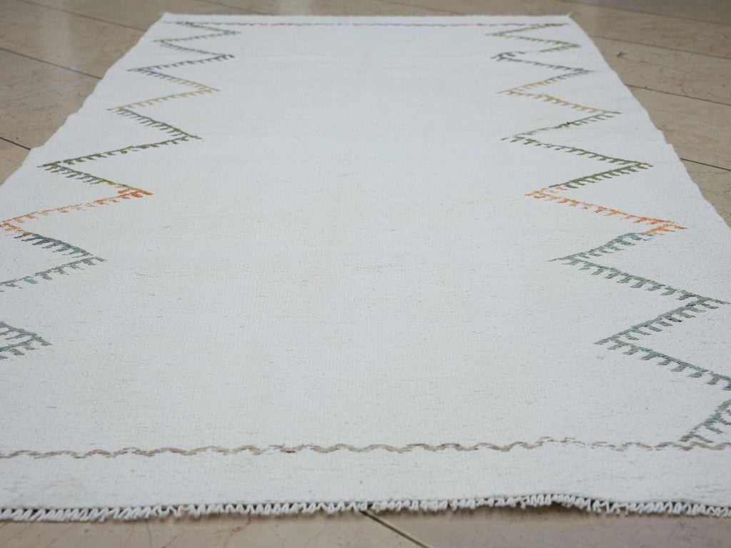3x6 Organic Natural White Cotton Rug - Small Size Flat-weave Turkish Kilim,Home Living Decor.