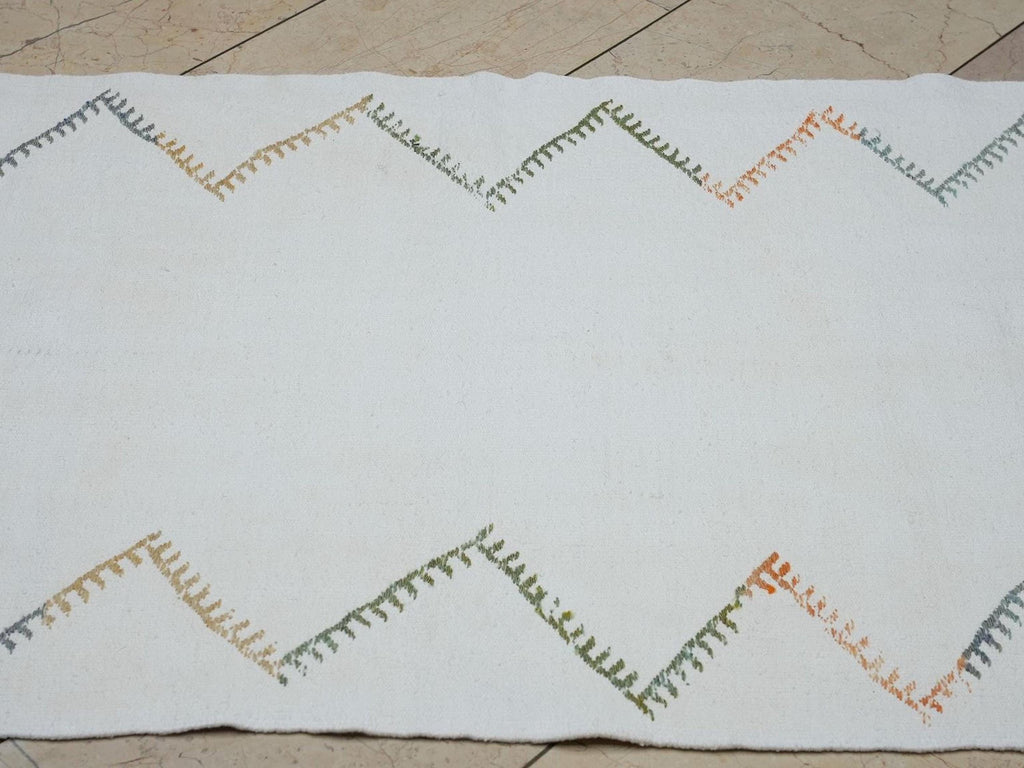 3x6 Organic Natural White Cotton Rug - Small Size Flat-weave Turkish Kilim,Home Living Decor.