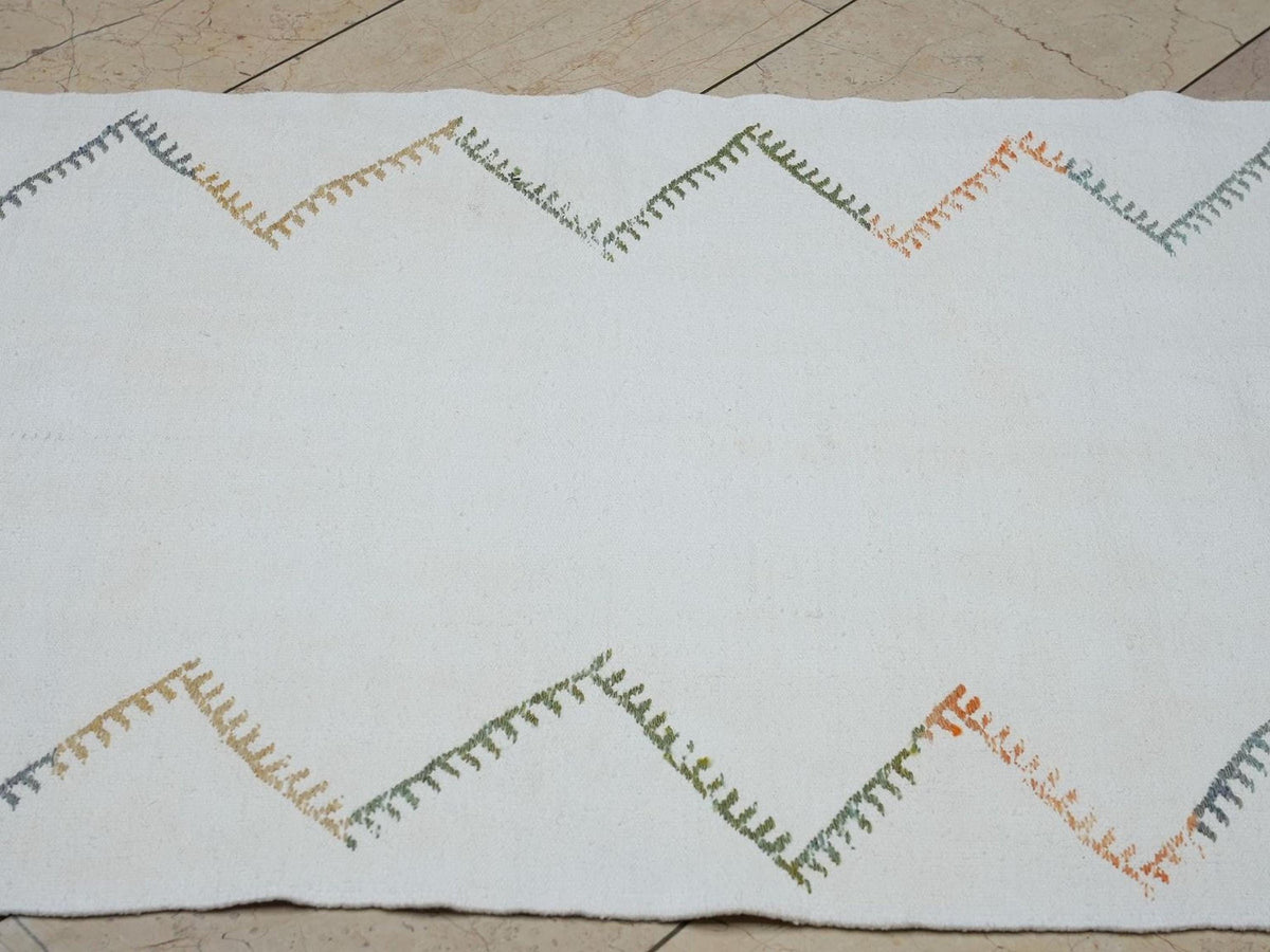 3x6 Organic Natural White Cotton Rug - Small Size Flat-weave Turkish Kilim,Home Living Decor.