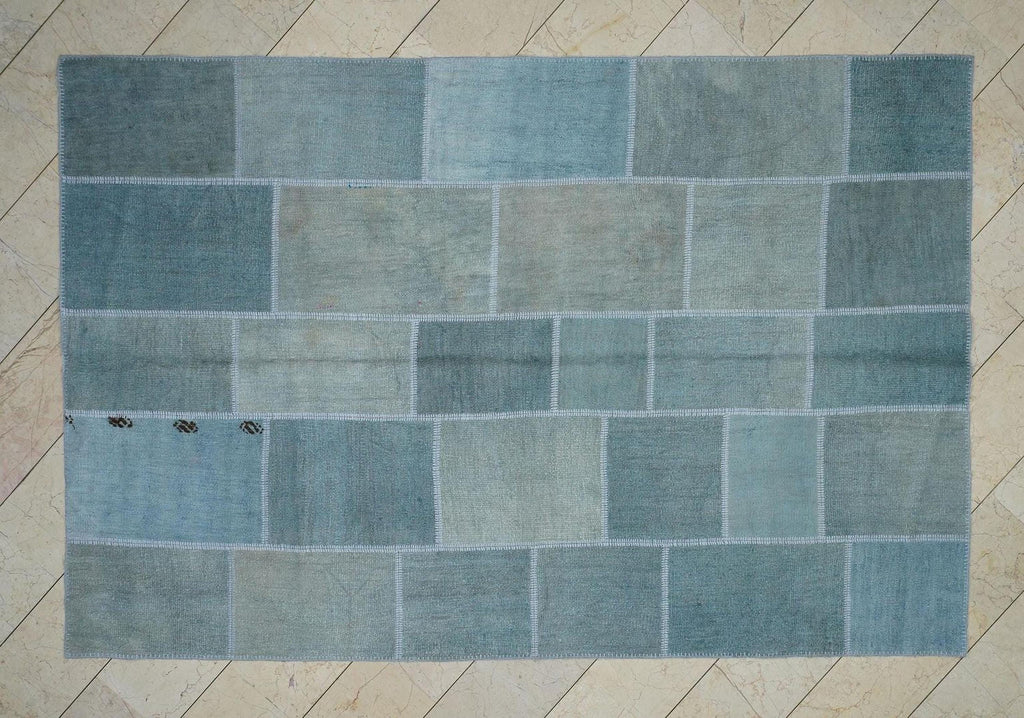 Overdye Light Blue- Turkish Patchwork Hemp Kilim Rug: 6,6x9,9 Feet