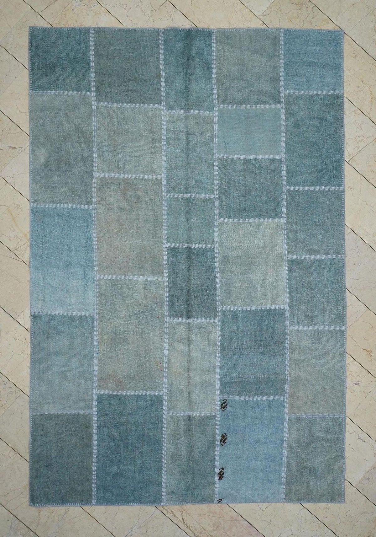 Overdye Light Blue- Turkish Patchwork Hemp Kilim Rug: 6,6x9,9 Feet