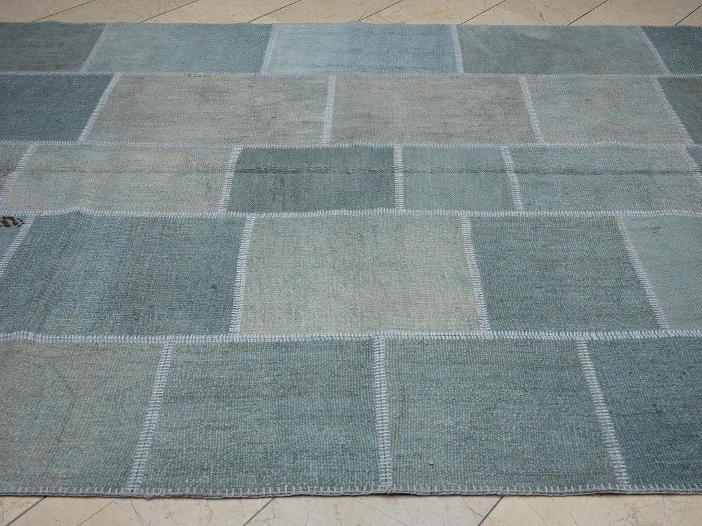 Overdye Light Blue- Turkish Patchwork Hemp Kilim Rug: 6,6x9,9 Feet