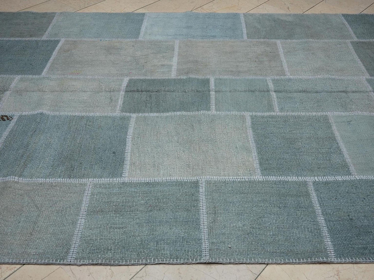 Overdye Light Blue- Turkish Patchwork Hemp Kilim Rug: 6,6x9,9 Feet