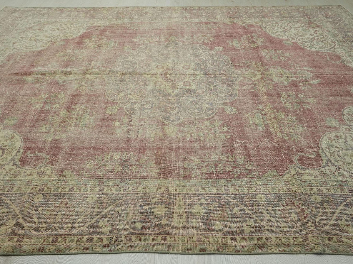 Oversize Handwoven Vintage Oushak Rug: 8x11 Turkish Wool On Cotton Carpet,Home Living Rugs.
