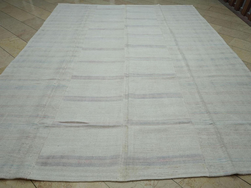 Oversized Handmade Hemp Rug: 1960s Minimalist Kilim 9,5"x12" Feet.