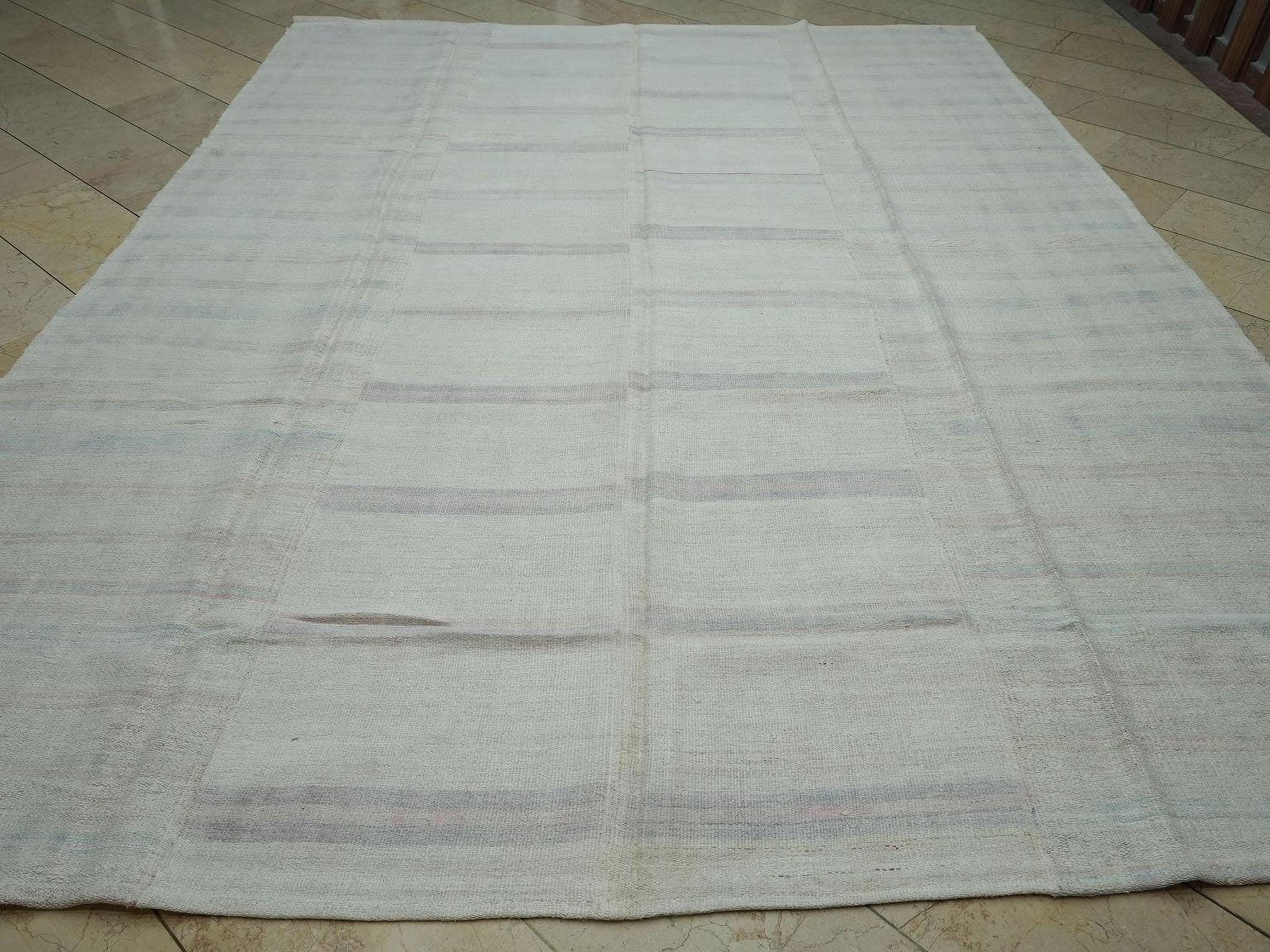 Oversized Handmade Hemp Rug: 1960s Minimalist Kilim 9,5"x12" Feet.