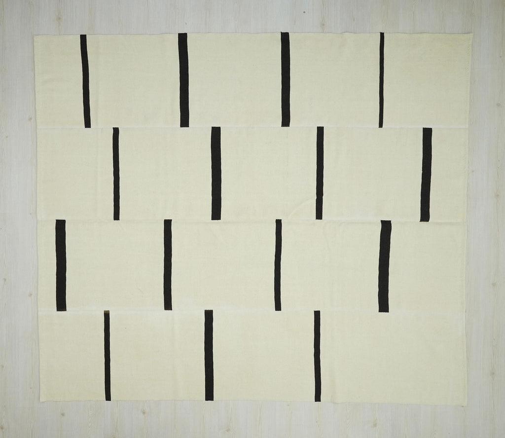 Large Modern Turkish Kilim Rug: Minimalist Stripe Design Rugs 8x10 ft
